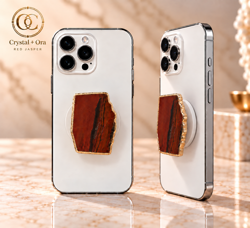 Red Jasper Mineral Phone Grip with Gold-Tone Edge