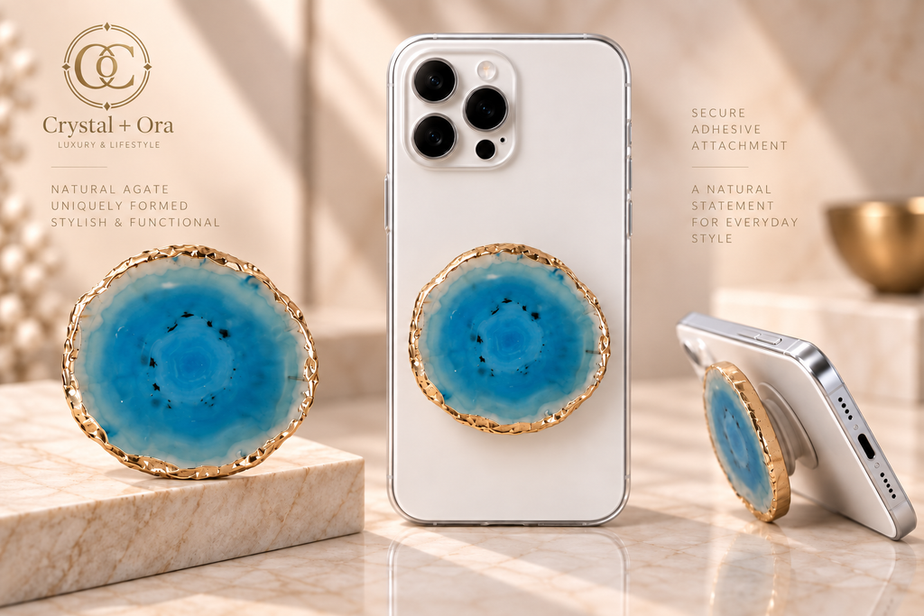 Ocean Blue Agate Mineral Phone Grip