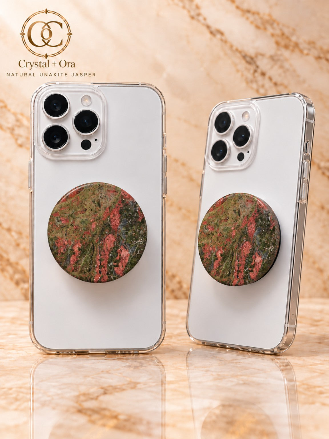 Natural Unakite Jasper Mineral Phone Grip