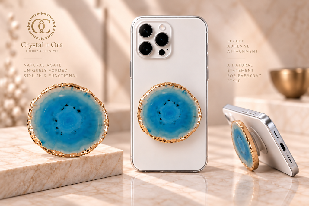 Ocean Blue Agate Mineral Phone Grip