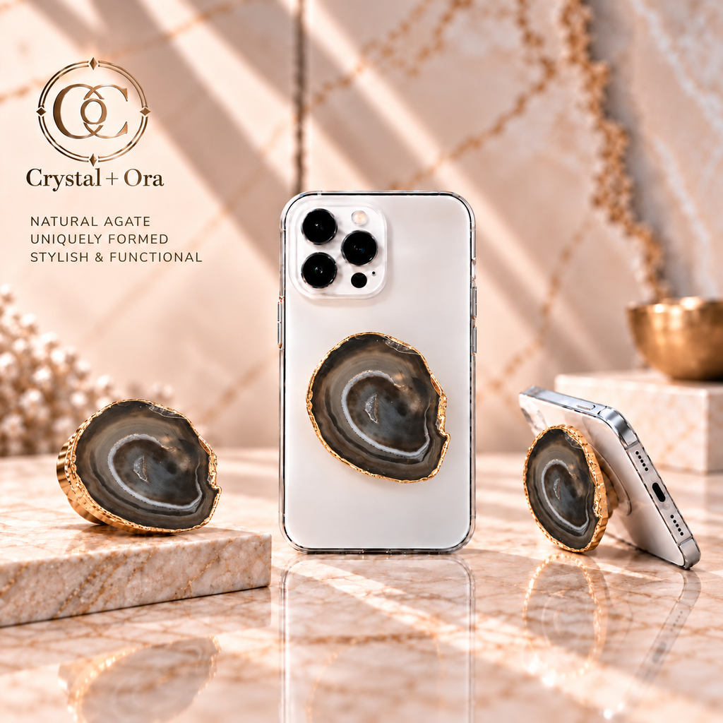 Smoky Taupe Agate Mineral Phone Grip