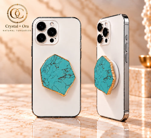 Natural Turquoise Adhesive Phone Grip with Gold-Tone Edge