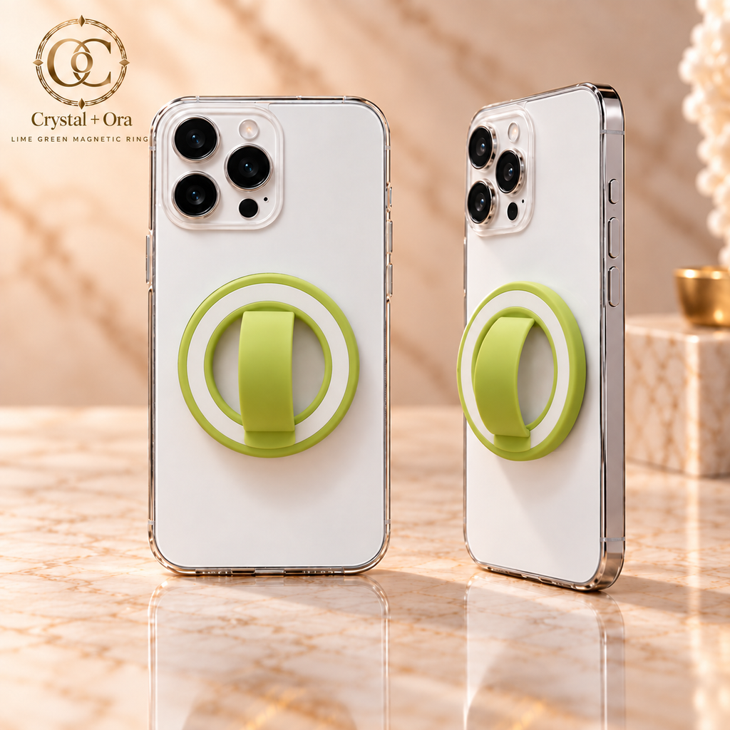 Lime Green Magnetic Silicone Phone Ring — two aligned phone views