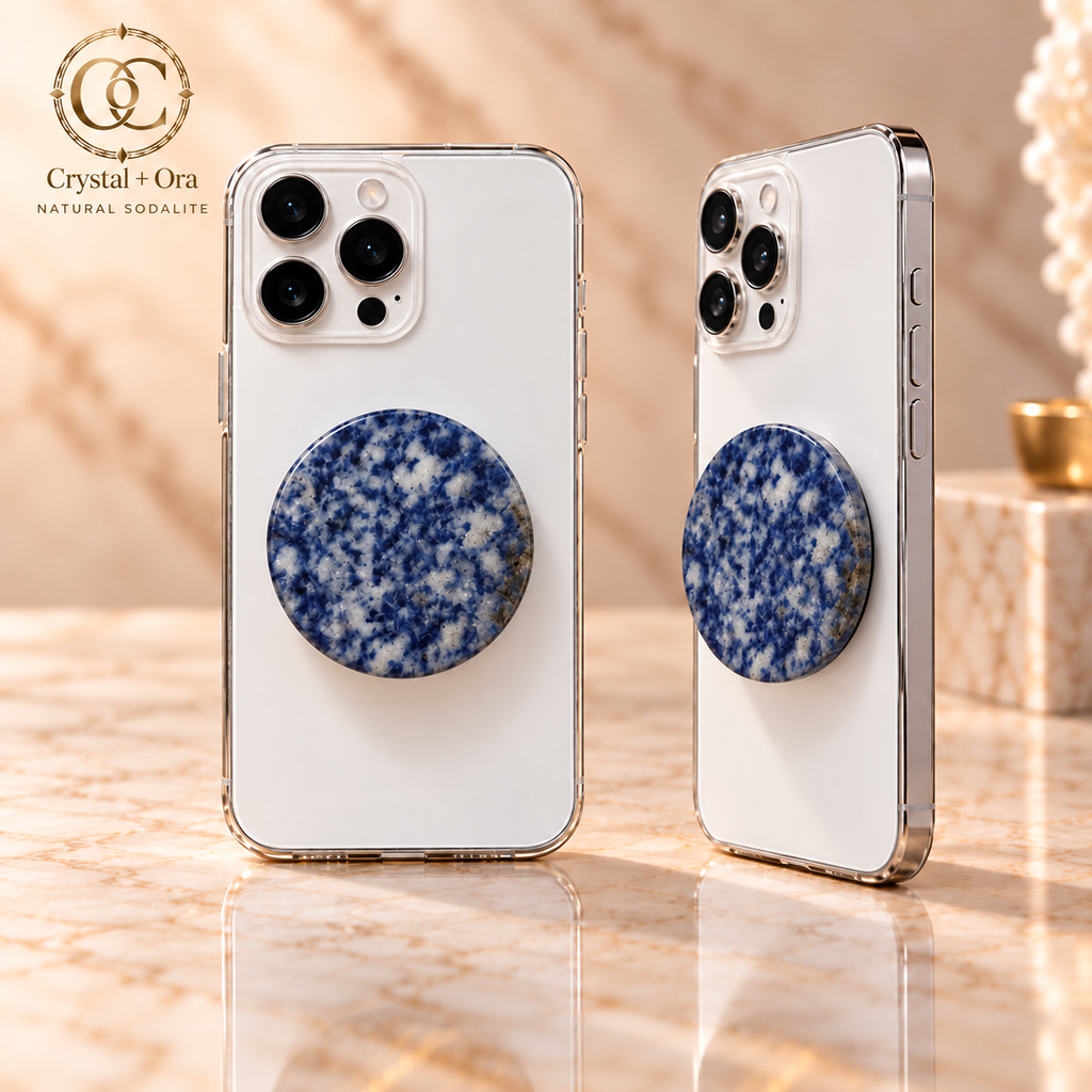Sodalite Halo MagSafe Phone Grip — two aligned phone views