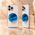 Ocean Blue Agate Halo MagSafe Phone Grip — two aligned phone views
