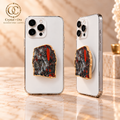 Natural Bloodstone Jasper Mineral Phone Grip with Gold-Tone Edge — two aligned phone views