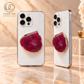 Gold-Edge Raspberry Agate Adhesive Phone Grip — two aligned phone views