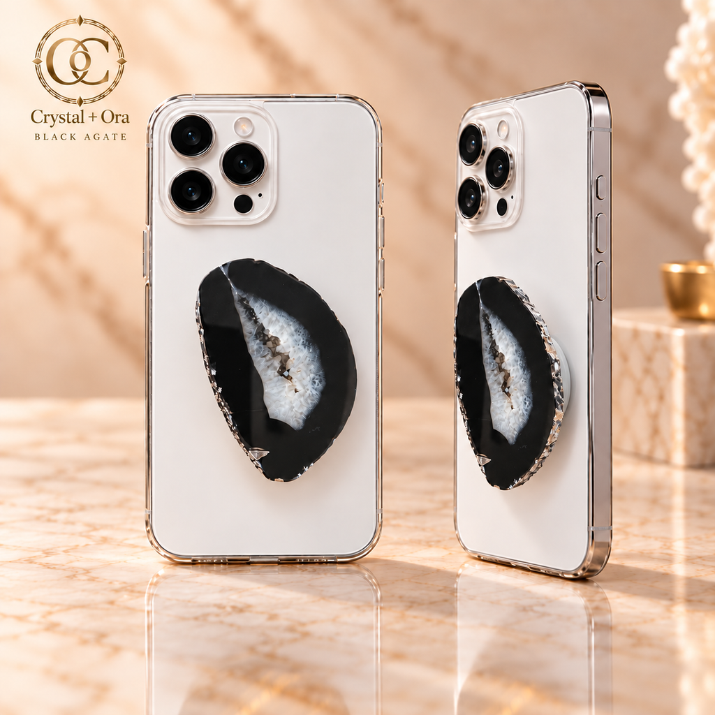 Black Agate MagSafe Phone Grip — two aligned phone views