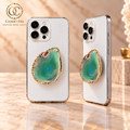 Seafoam Green Agate Mineral Phone Grip with Gold-Tone Edge — two aligned phone views