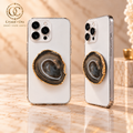 Smoky Taupe Agate Mineral Phone Grip — two aligned phone views
