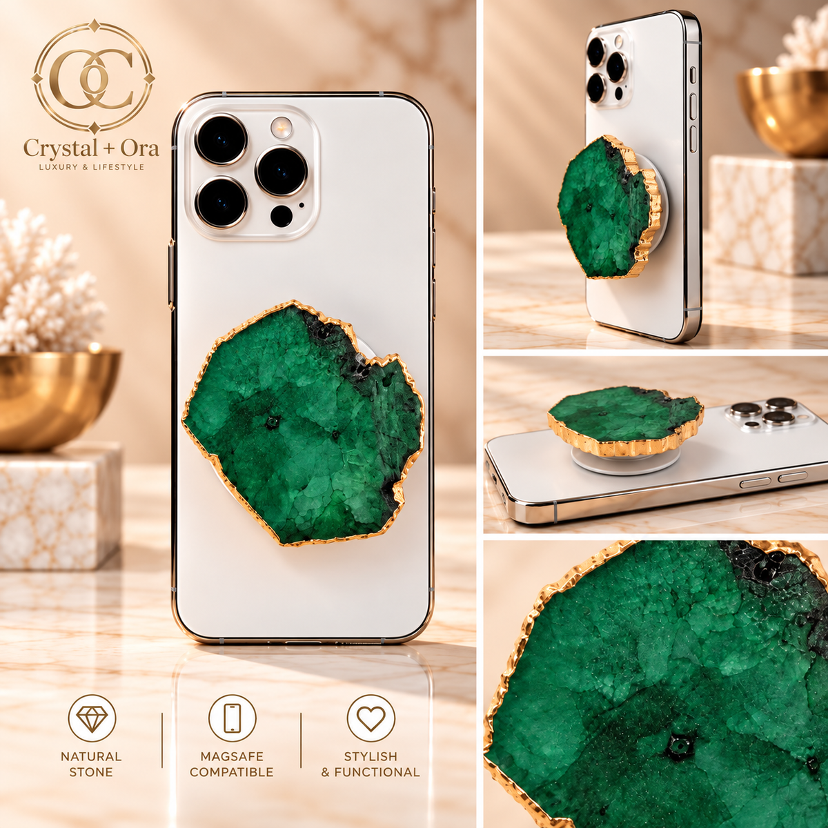 Emerald Green Druzy MagSafe phone grip