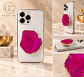 Fuchsia Bloom Druzy MagSafe phone grip with gold-tone edge