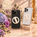 Ivory magnetic silicone phone ring on black and white phones with coordinating florals